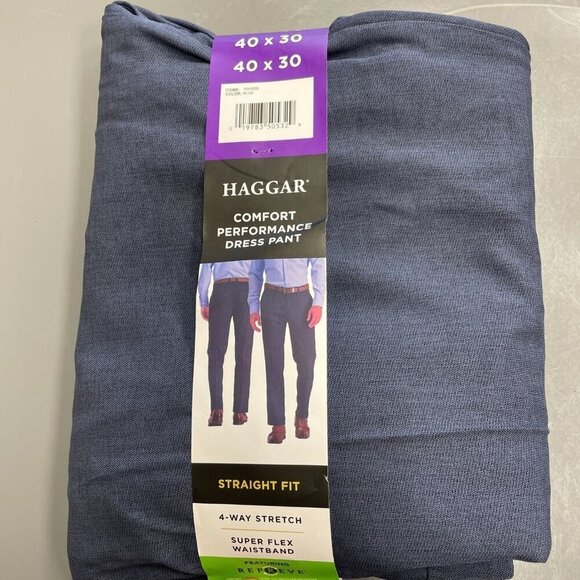 NEW Haggar Men's 40x30 Comfort Performance Dress Pants Straight Fit Super Blue - Picture 2 of 9